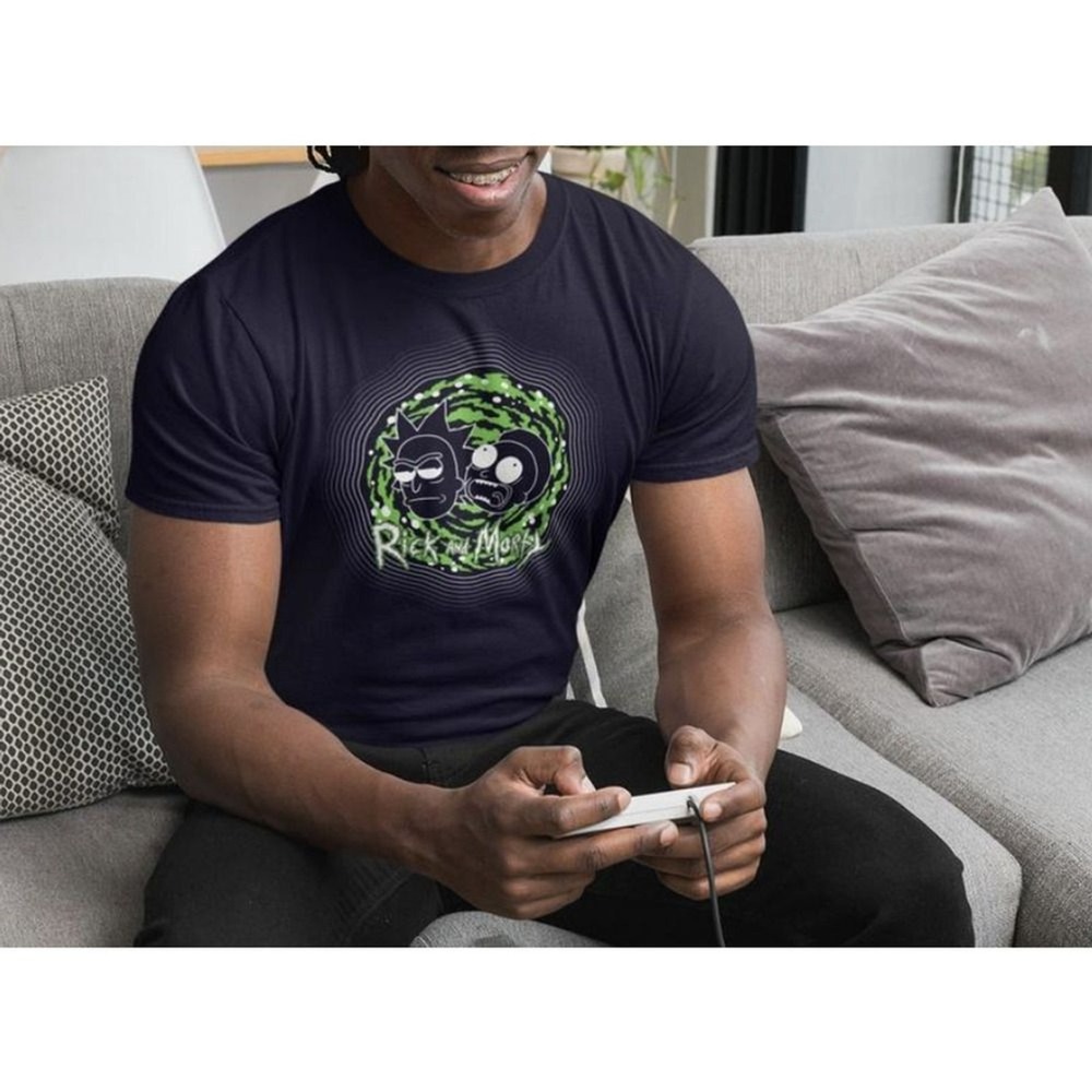 Rick and Morty Mens Shirt XL Green Portal Outline Unisex T-Shirt Navy NWT - Picture 2 of 12